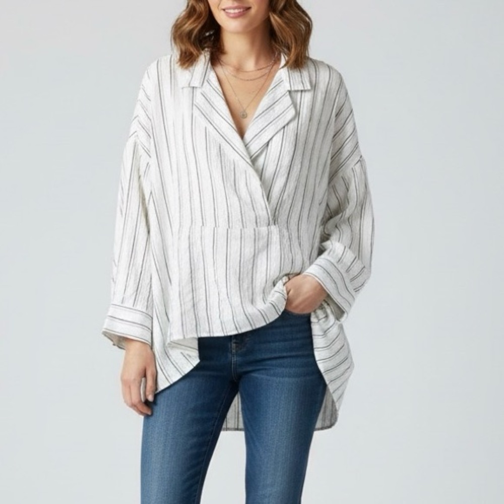 By Anthropologie Collar Striped Blouse Sz M